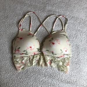VS Pink floral lace push up longline strappy bralette small